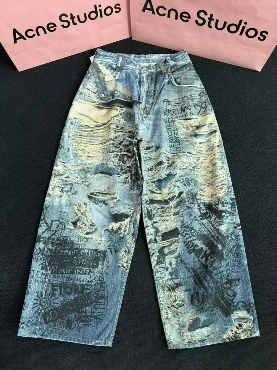 Acne Studios Graffiti Distressed Denim Pants