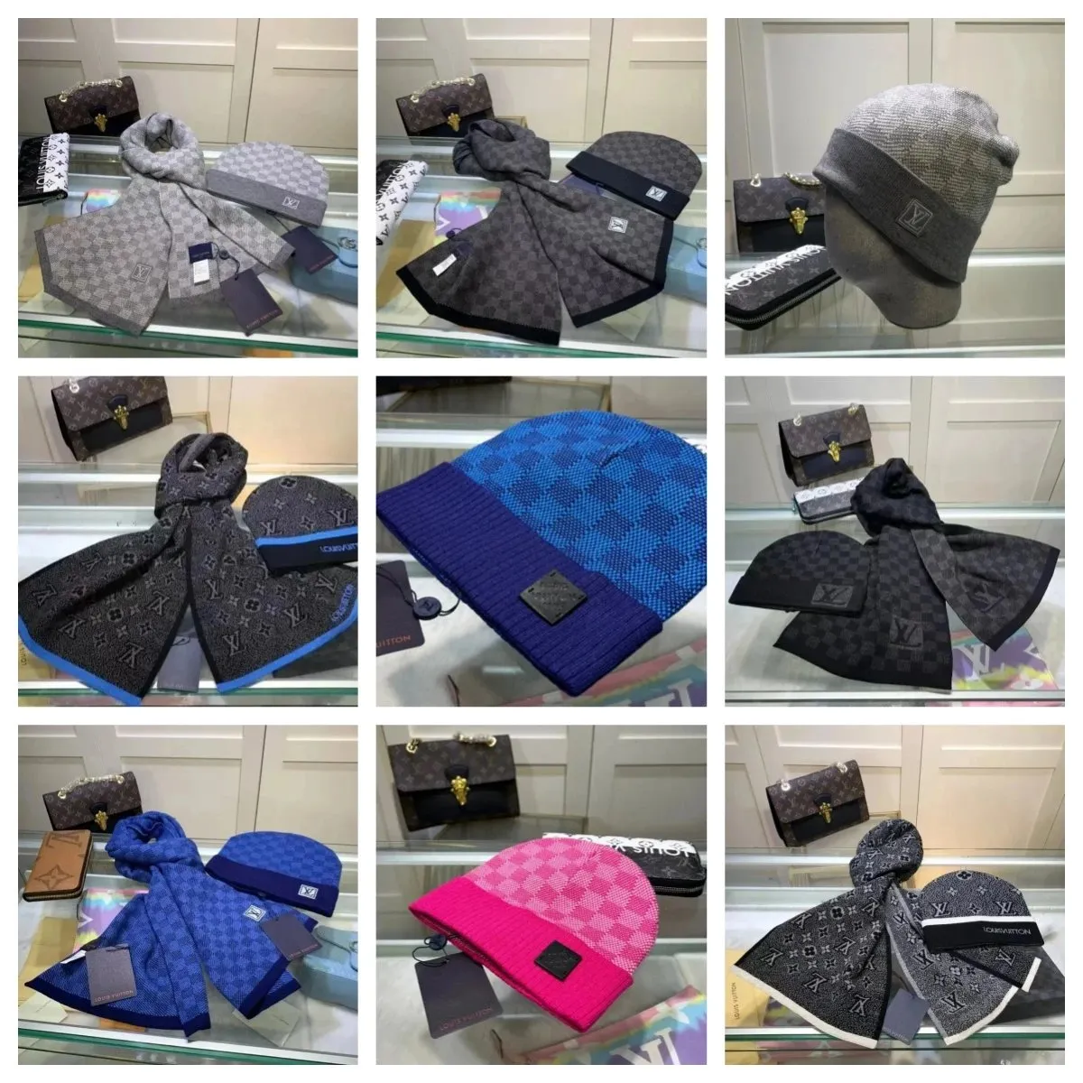 Louis Vuitton Damier Pattern Scarf & Beanie Set [35 styles]