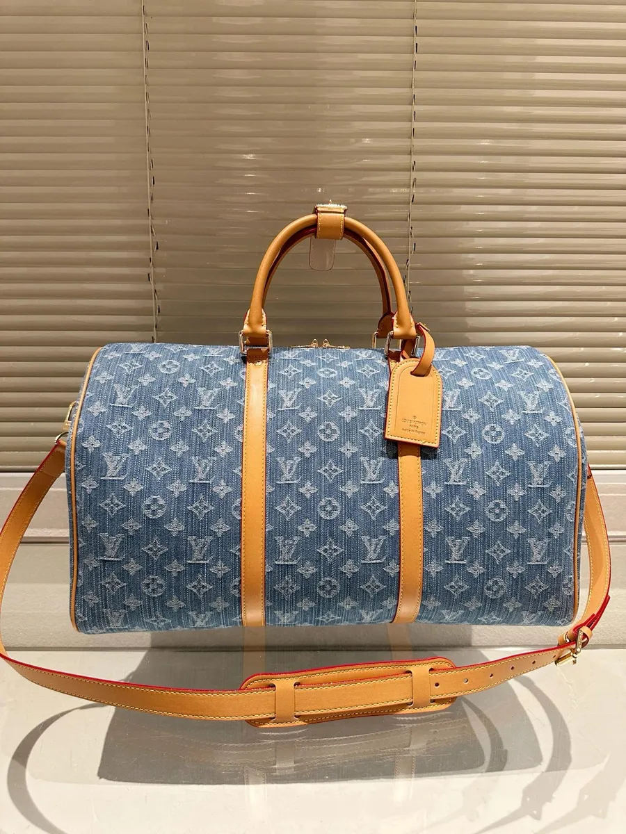 Louis Vuitton Denim Monogram Keepall Bandoulière 50 Travel Bag