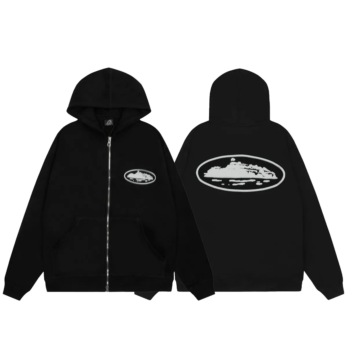 Black Oval Ship Graphic Zip-Up Hoodie [4 styles]