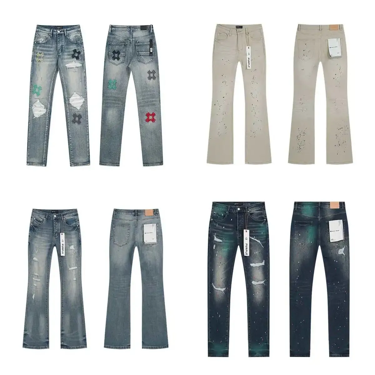 Purple Brand Distressed Decorative Patch Jeans [4 styles]