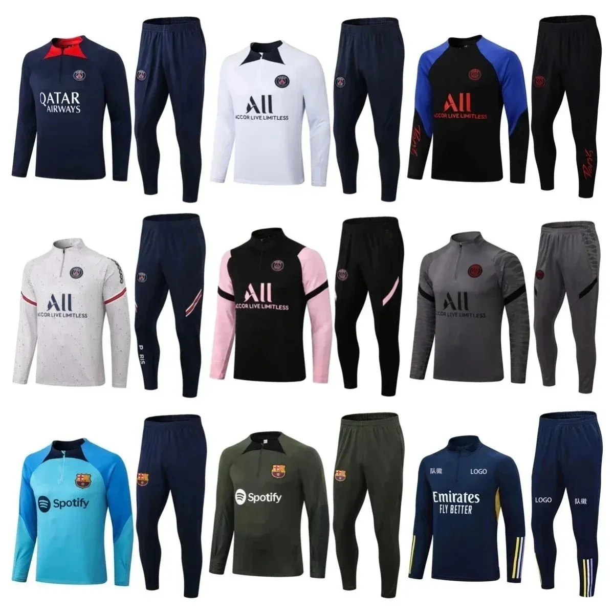 Paris Saint-Germain & FC Barcelona Training Jersey Sets [Multiple Colors & Styles]