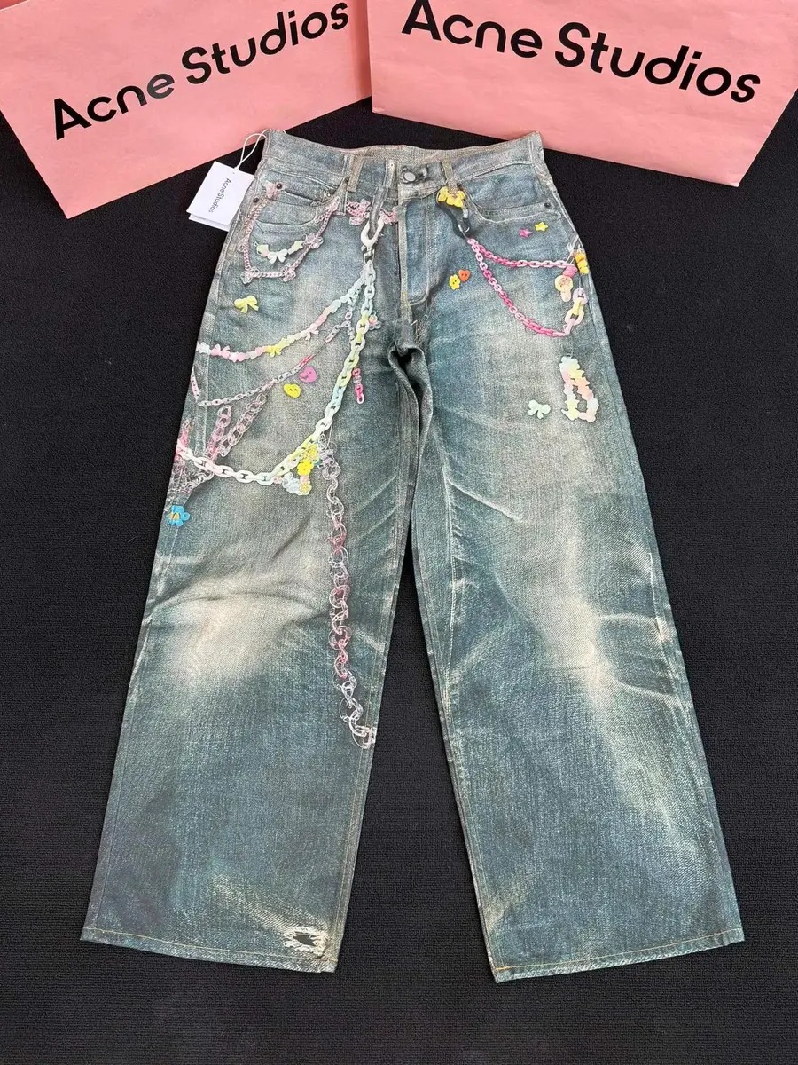 Acne Studios Chain-Embroidered Wide-Leg Jeans