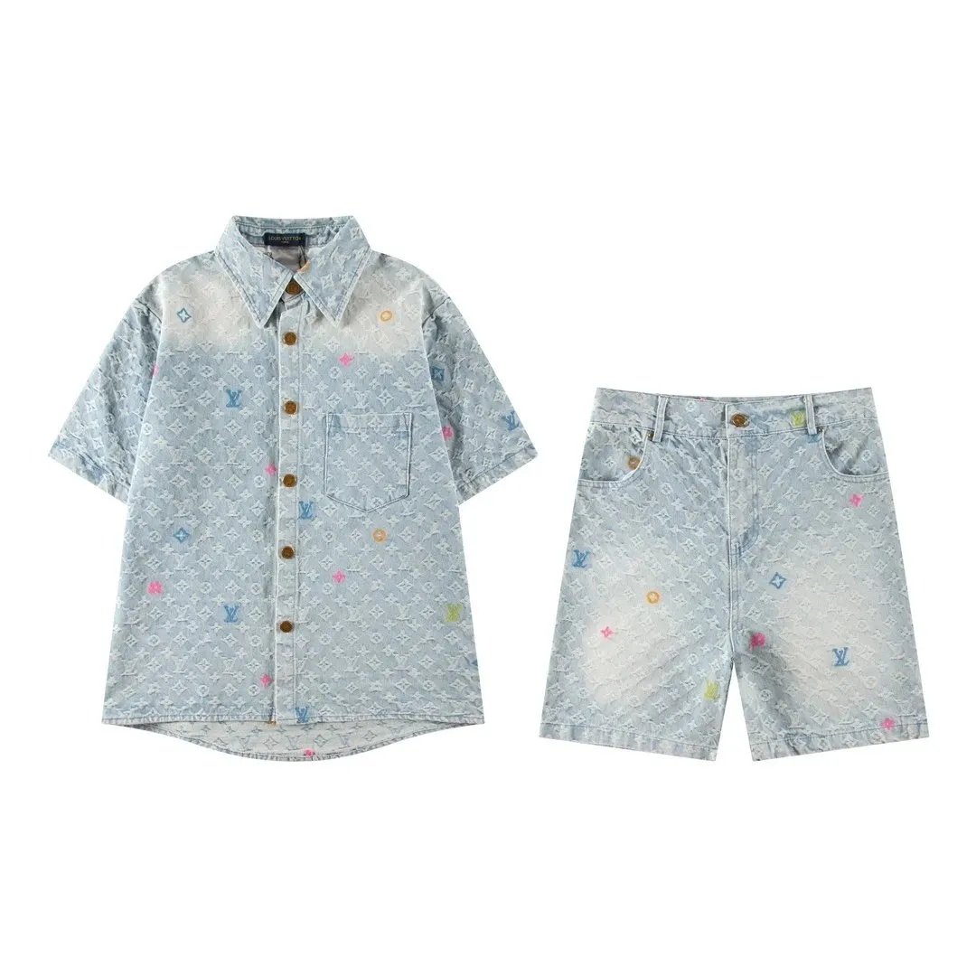 Louis Vuitton Monogram Denim Shirt and Shorts Set