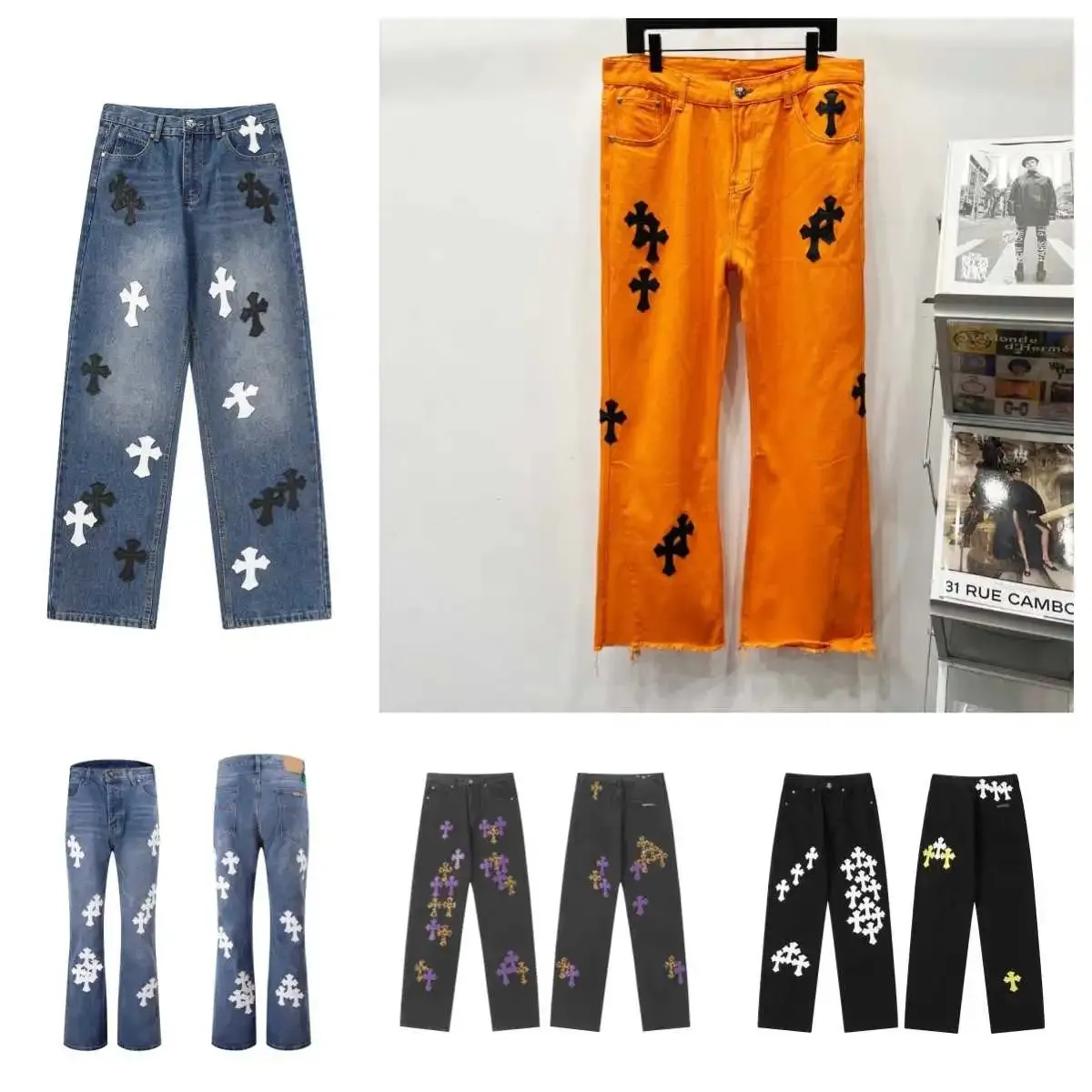 Chrome Hearts Cross-Embroidered Denim Pants [5 styles]