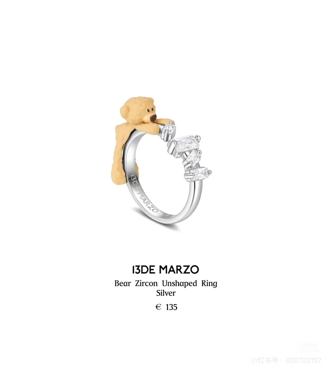 13DE MARZO Bear Zircon Unshaped Ring Silver