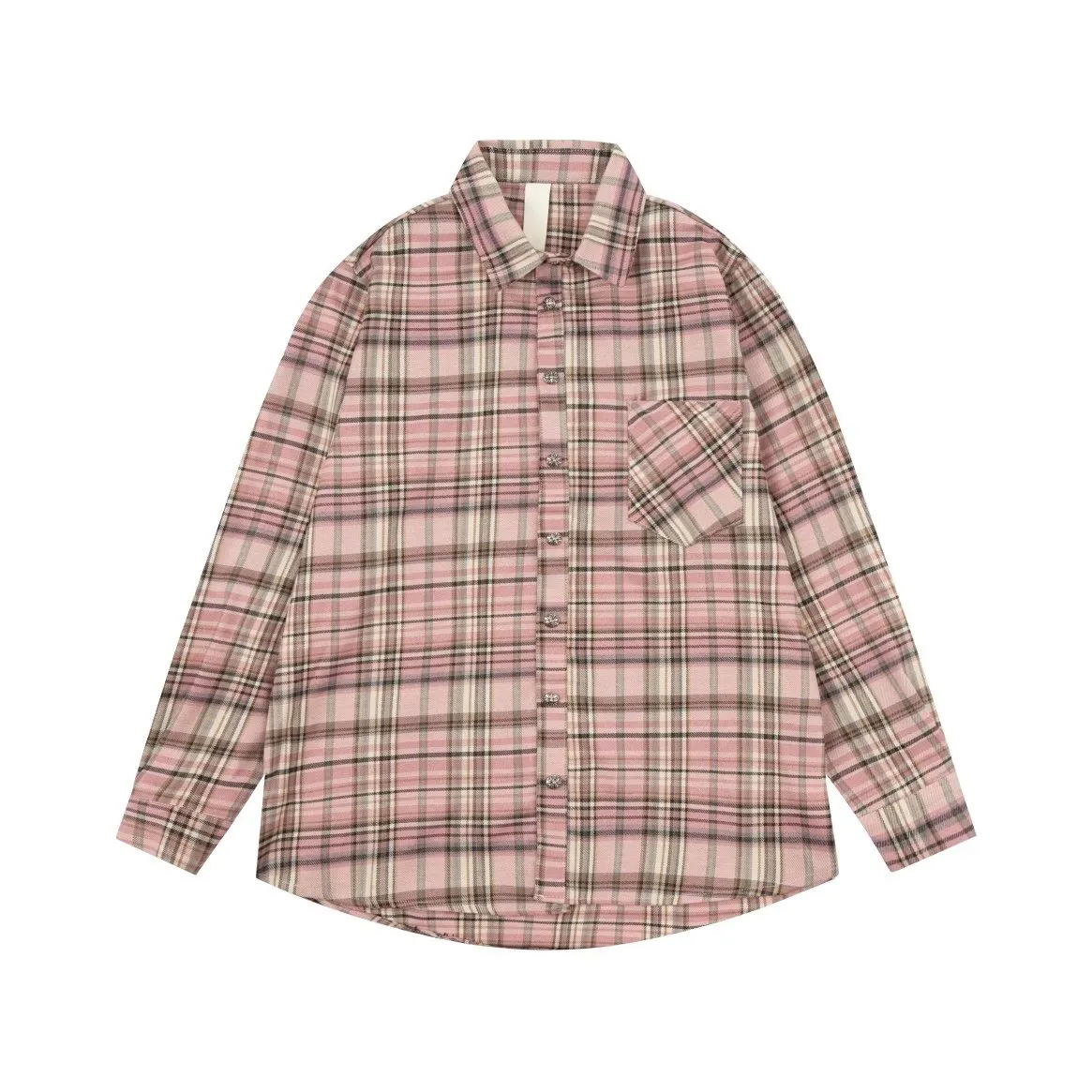 Pink Plaid Long-Sleeve Button-Up Shirt