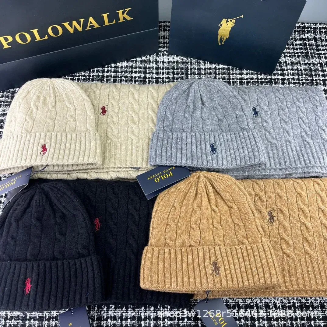 Ralph Lauren Cable Knit Beanie + Scarf Winter Set [4 styles]