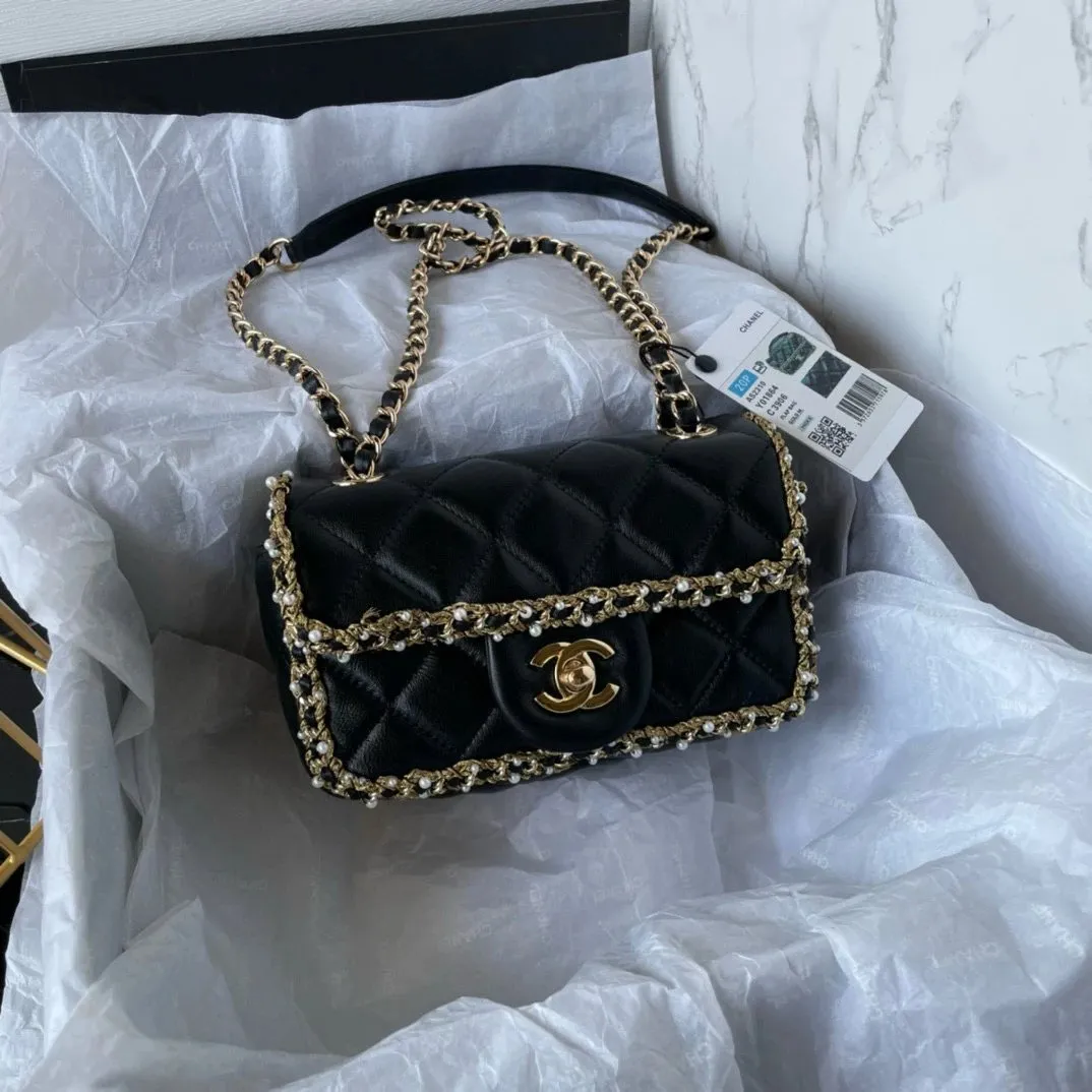 Chanel Classic Flap Bag with Pearl Trim