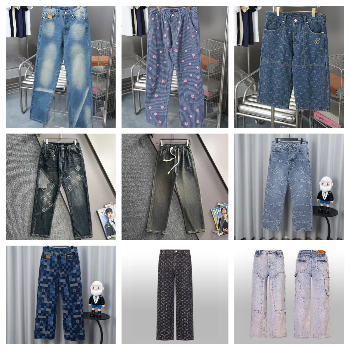 Denim Patchwork Embroidered Graphic Jeans [9 styles]