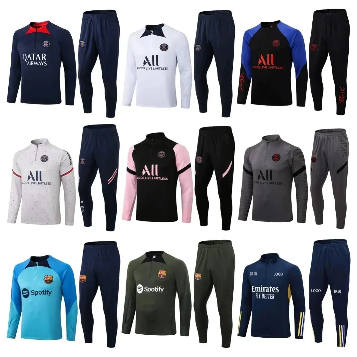 Paris Saint-Germain & FC Barcelona Training Jersey Sets [Multiple Colors & Styles]