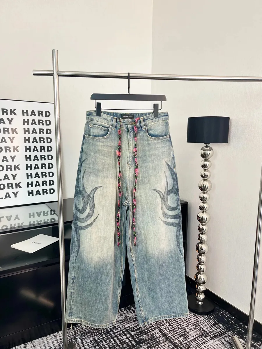 Balenciaga Flame Print Wide-Leg Jeans