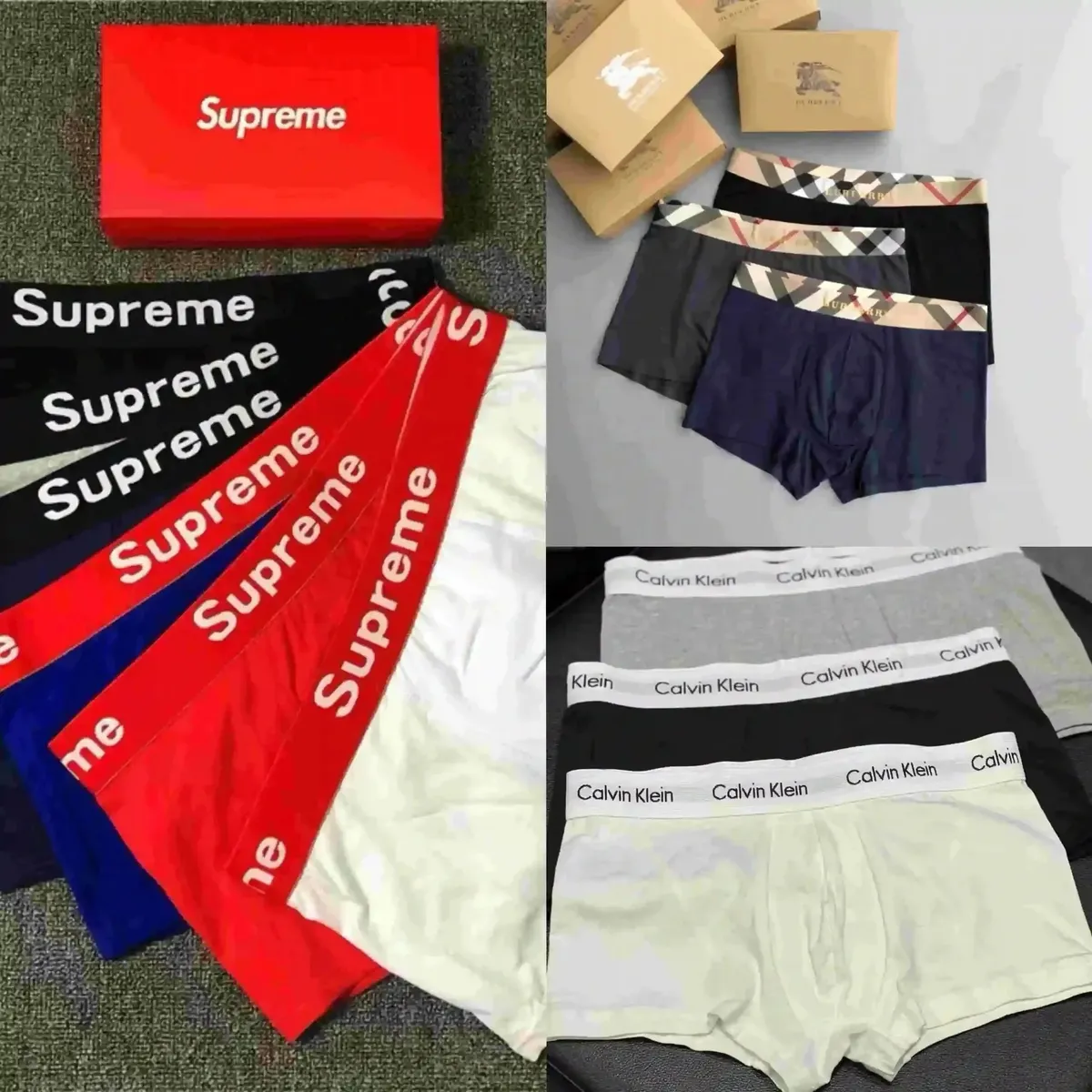 Supreme Boxer Briefs / Burberry Check Waistband Boxers / Calvin Klein Logo Waistband Underwear [39 styles]