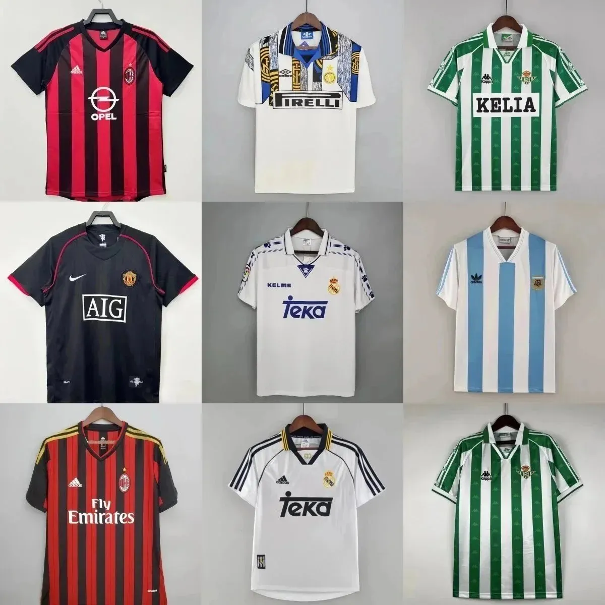 AC Milan, Inter Milan, Real Betis, Manchester United, Real Madrid, Argentina National Team Retro Soccer Jerseys [40 styles]