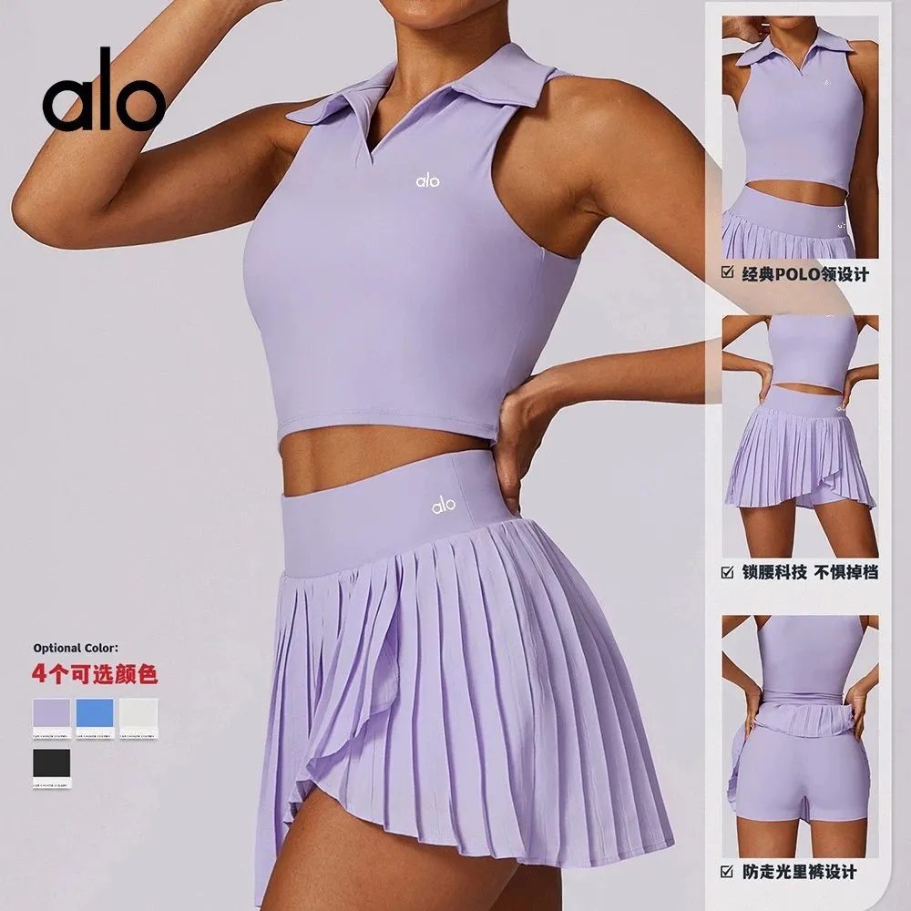 alo Polo Collar Crop Top & Pleated Skirt Set [8 styles]