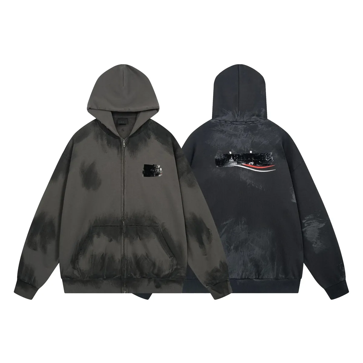 Unknown Brand Abstract Tie-Dye Zip-Up Hoodie [2 styles]