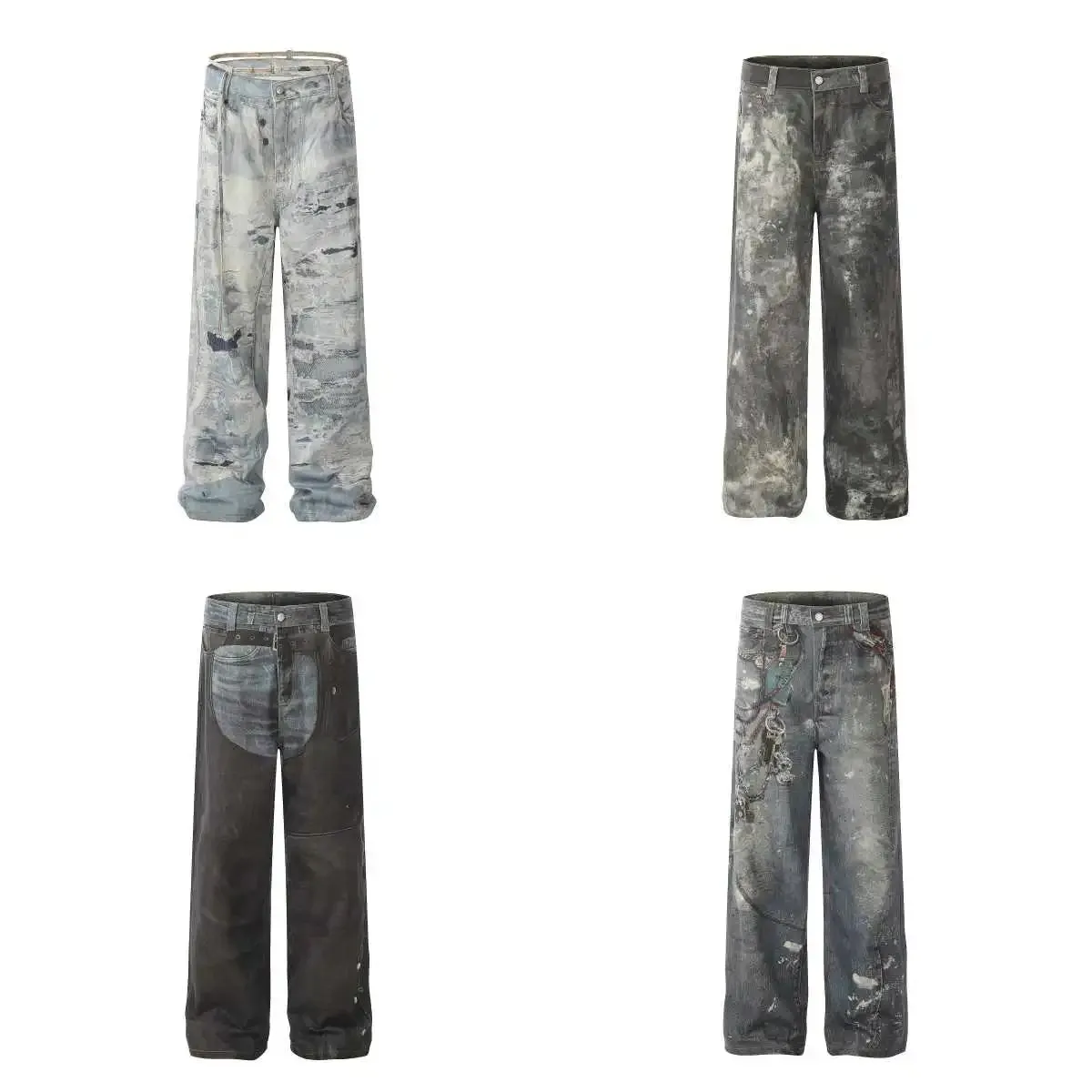 Distressed Wide-Leg Denim Pants [4 styles]