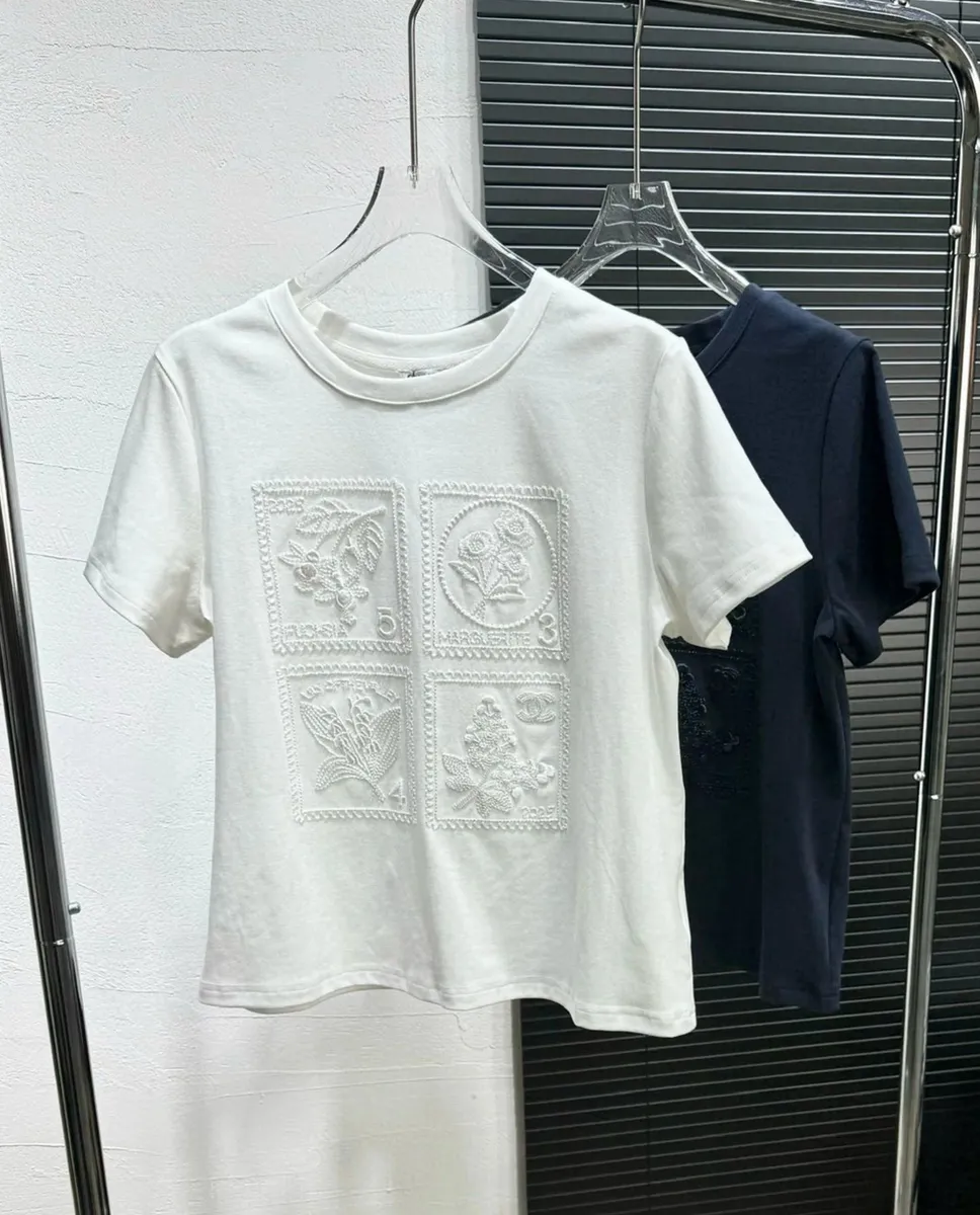 Chanel Embroidered Stamp Motif T-Shirt [2 styles]