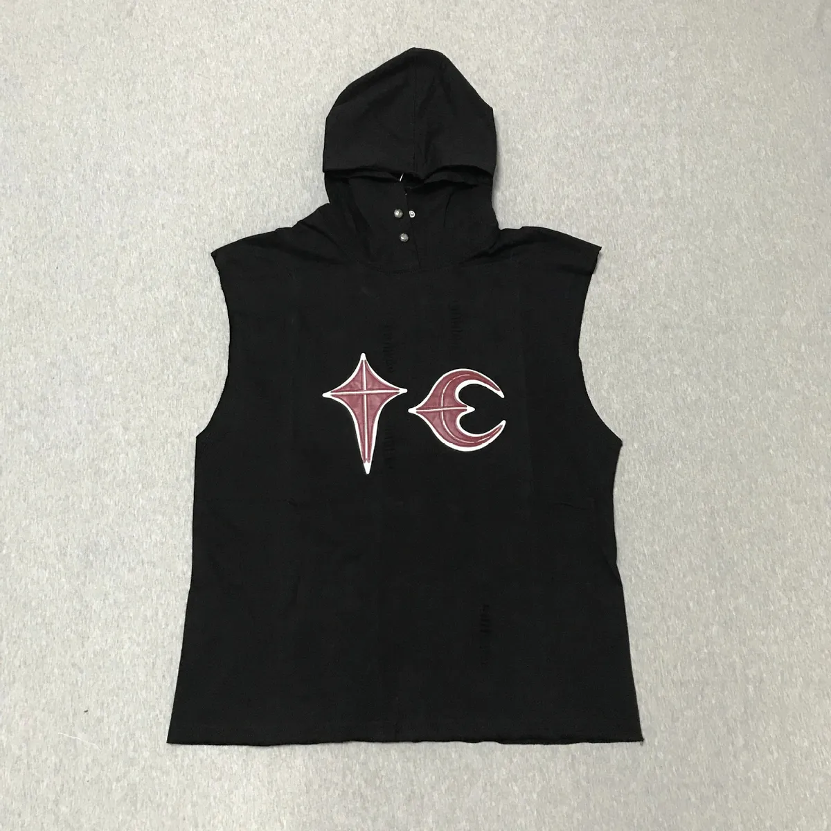 Black Sleeveless Hoodie with Maroon Graphic Design [3 styles]