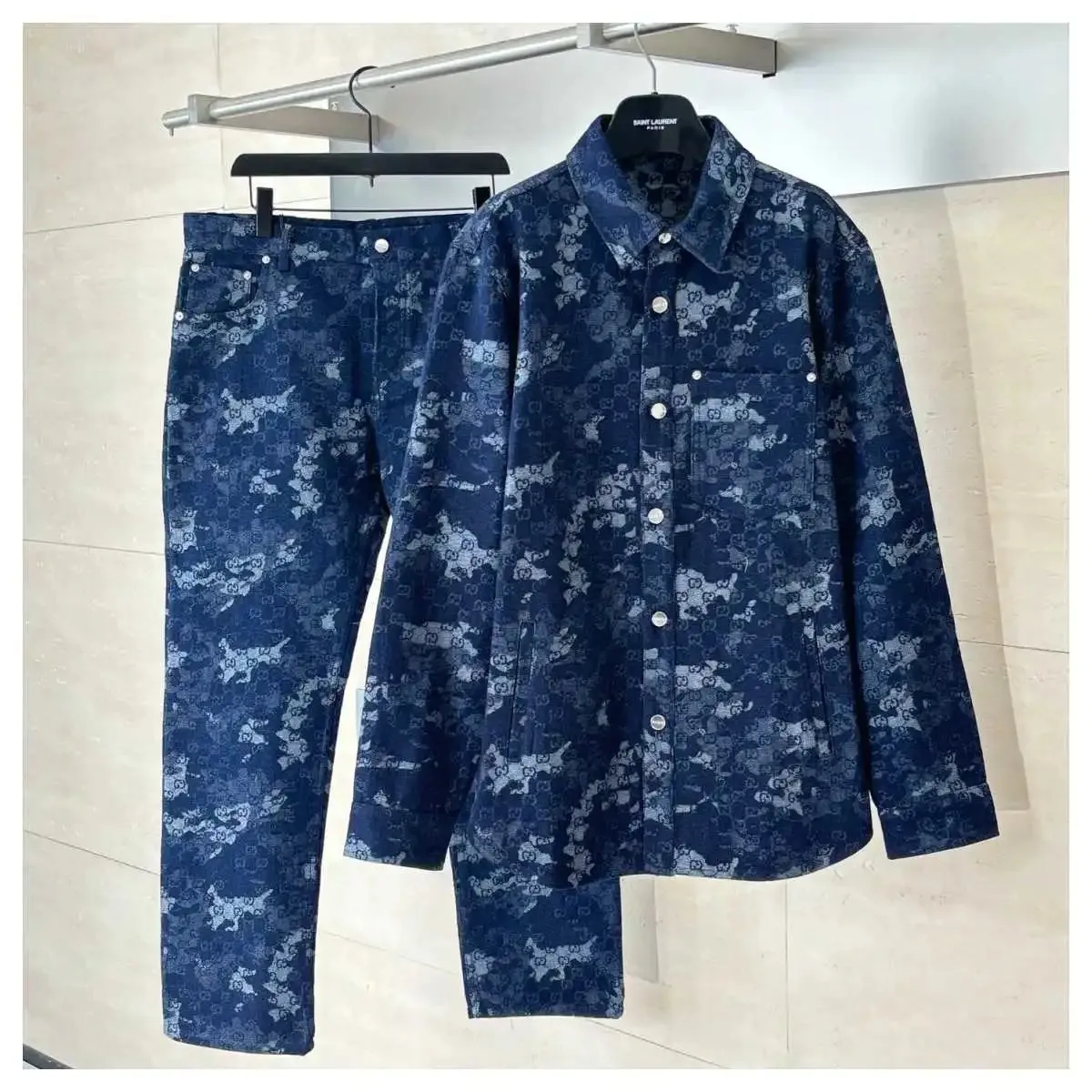 Saint Laurent GG Supreme Denim Shirt and Pants Set
