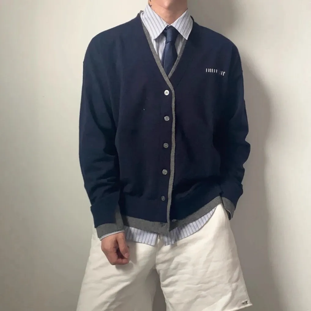 Navy V-Neck Cardigan with Contrast Trim [2 styles]