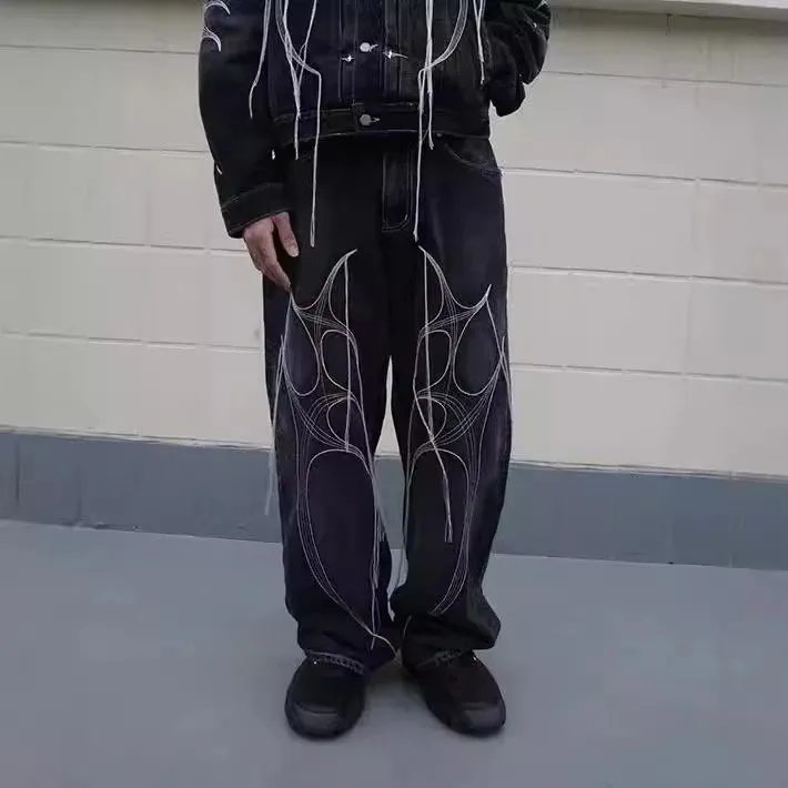 Abstract Web Design Denim Pants [2 styles]