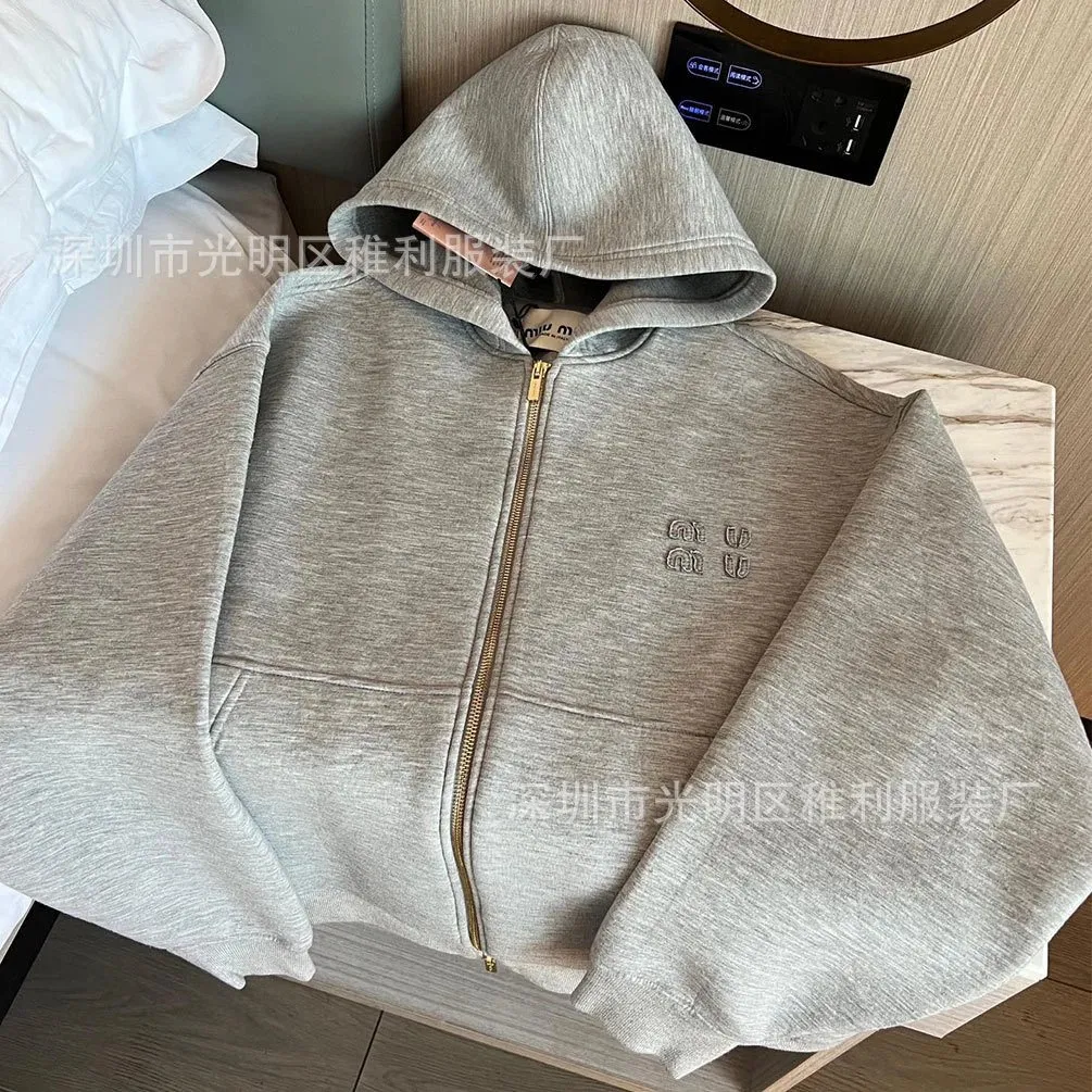Miu Miu Hooded Zip-Up Sweatshirt