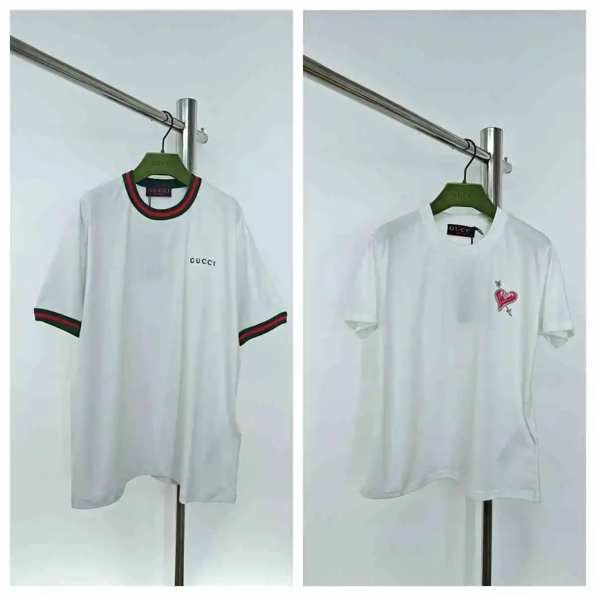 Gucci Web-Trim T-Shirt with Heart Embroidery [2 styles]