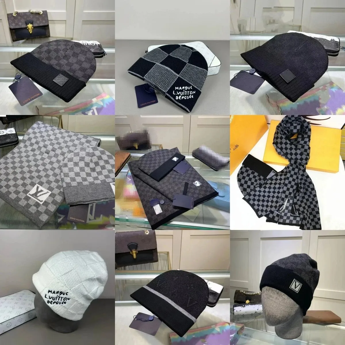 Louis Vuitton Damier & Monogram Knitted Beanie Hat and Scarf Set [40 styles]