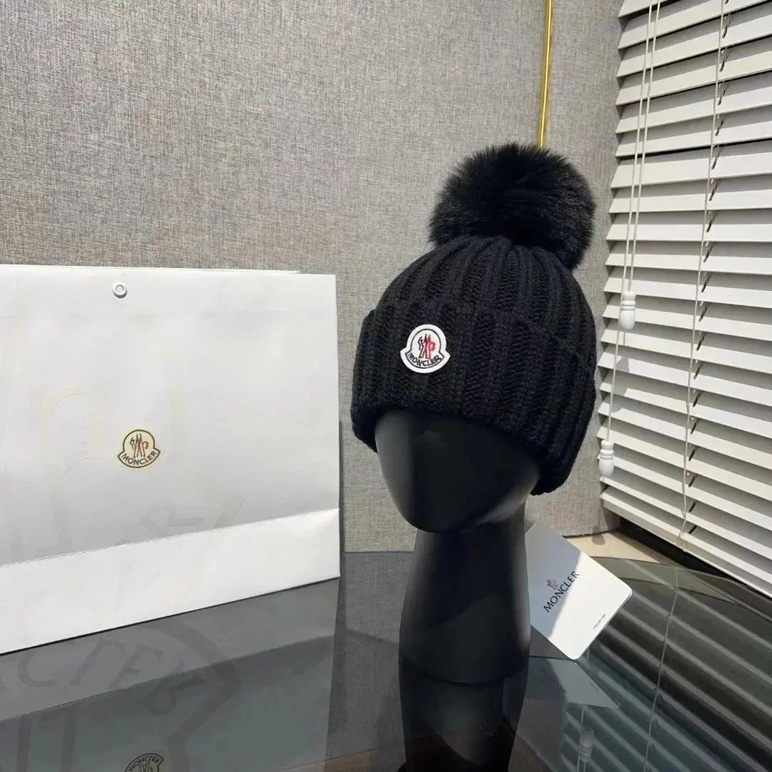 Moncler Beanie with Pom-Pom [Ribbed Knit Design]