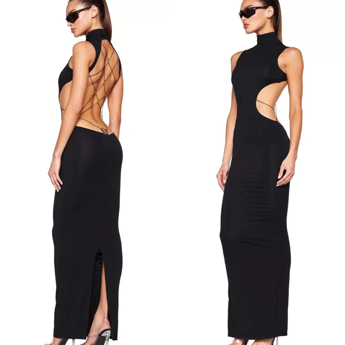 Black Cutout Backless Maxi Dress [1 style]