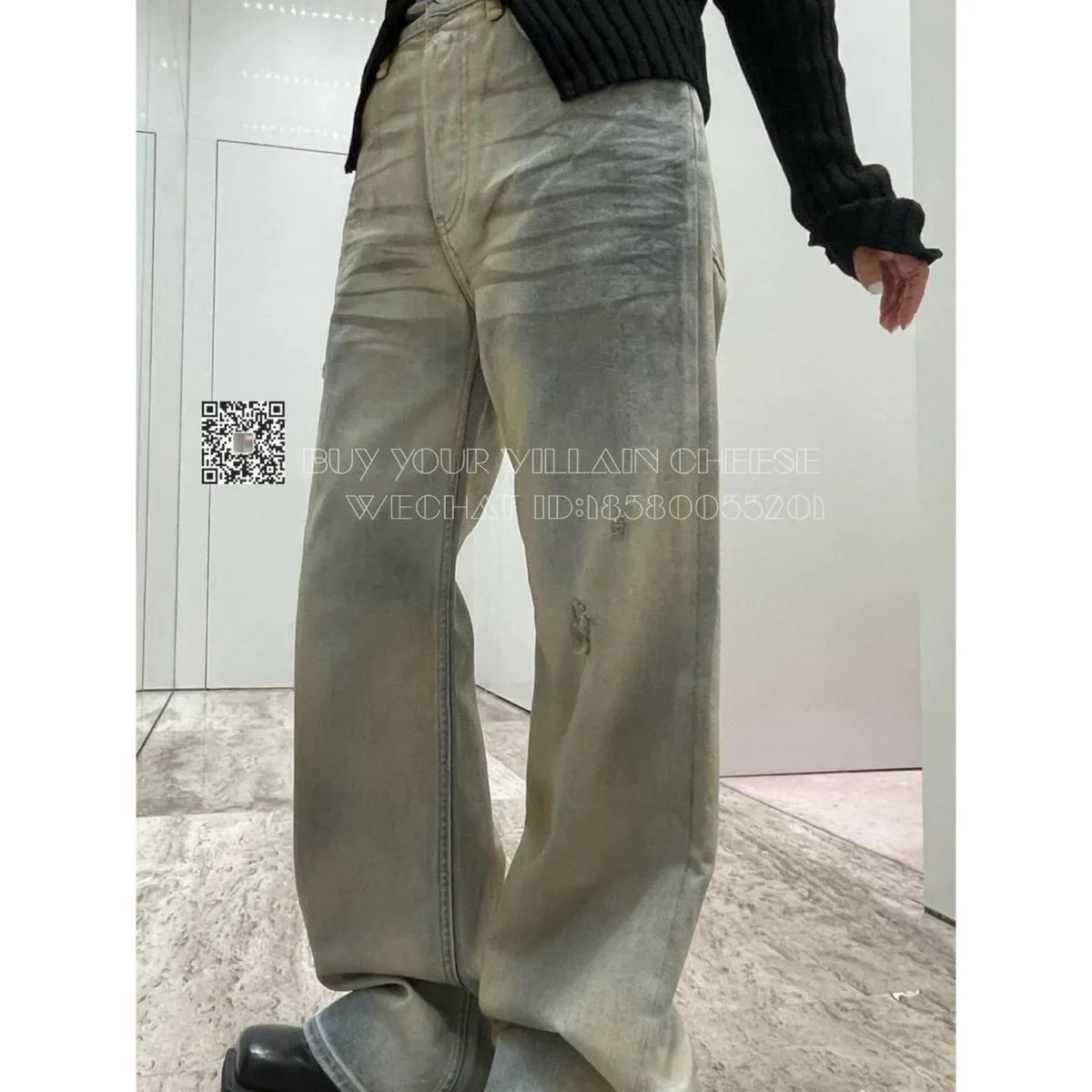 Villain Cheese Wide-Leg Distressed Jeans