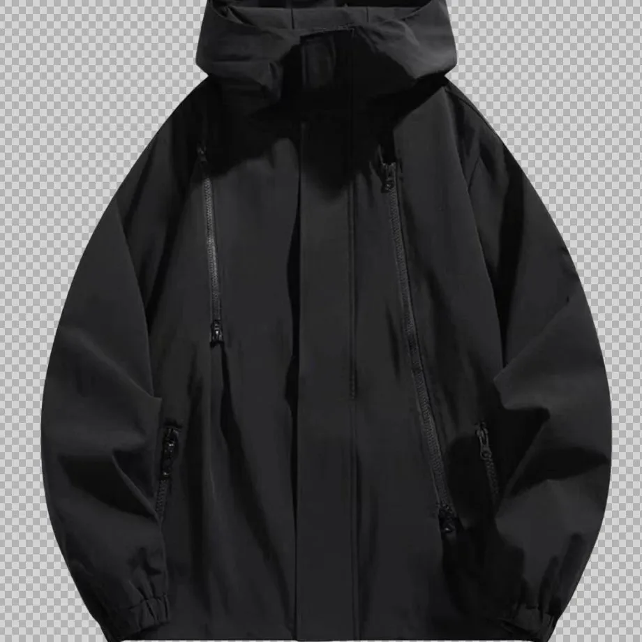 Black Hooded Windbreaker Jacket [4 styles]