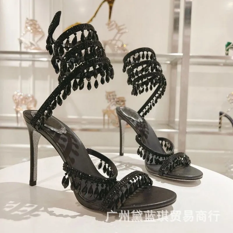Elegant Black Crystal-Embellished High Heel Sandals [30 styles]