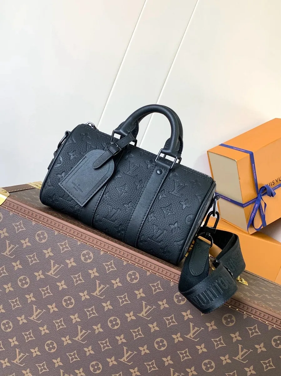 Louis Vuitton Keepall Bandoulière 25 Black Monogram Empreinte Leather Duffel Bag