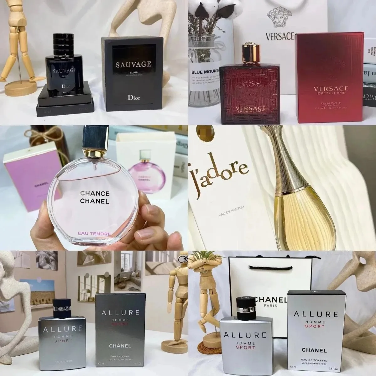 Dior Sauvage / Versace Eros Flame / Chanel Chance Eau Tendre / Dior J'adore / Chanel Allure Homme Sport Perfumes [40 styles]