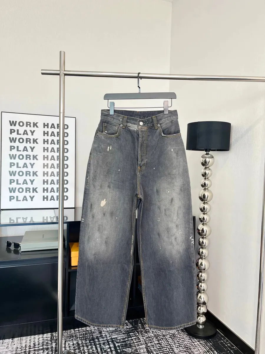 Distressed Wide-Leg Denim Jeans