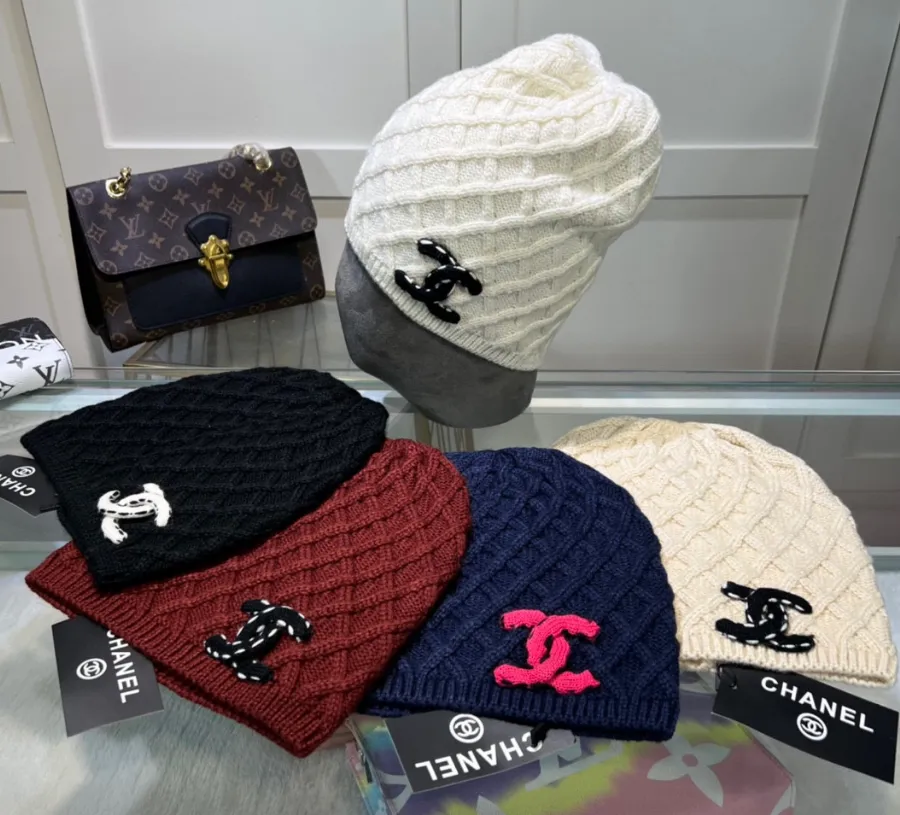 CHANEL Logo Knit Beanie Hat