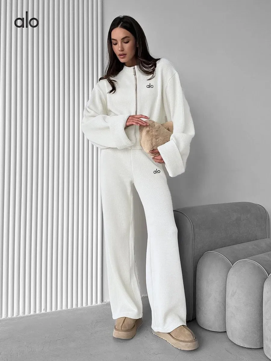 Alo Ribbed Zip-Up Hoodie & Pants Set [4 styles]