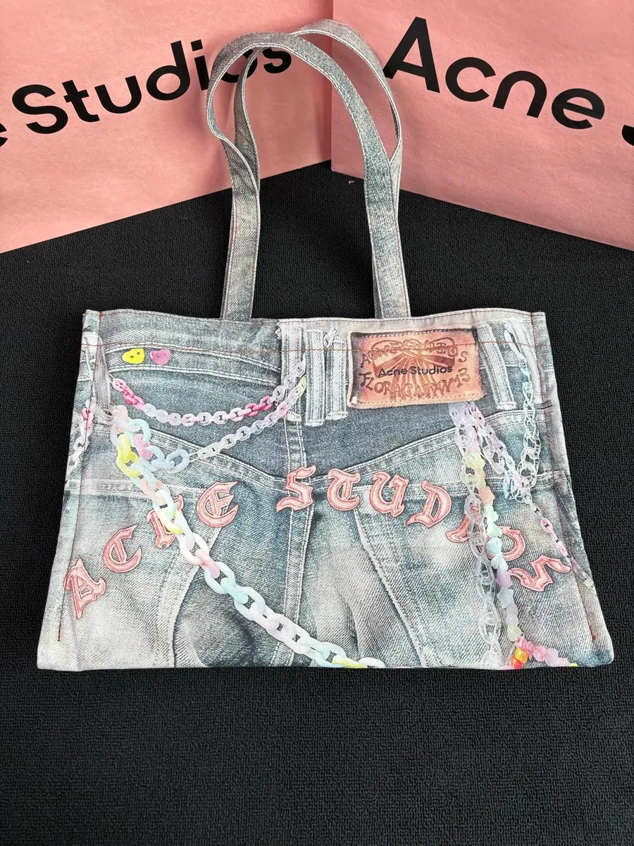 Acne Studios Denim Print Tote Bag