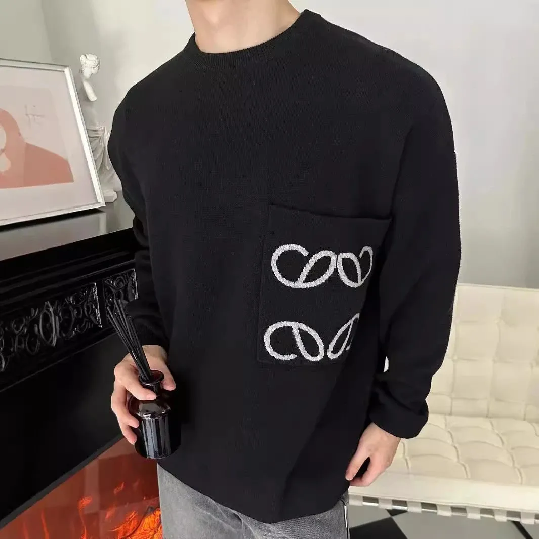 Black Knit Sweater with Embroidered Pocket Design [2 styles]