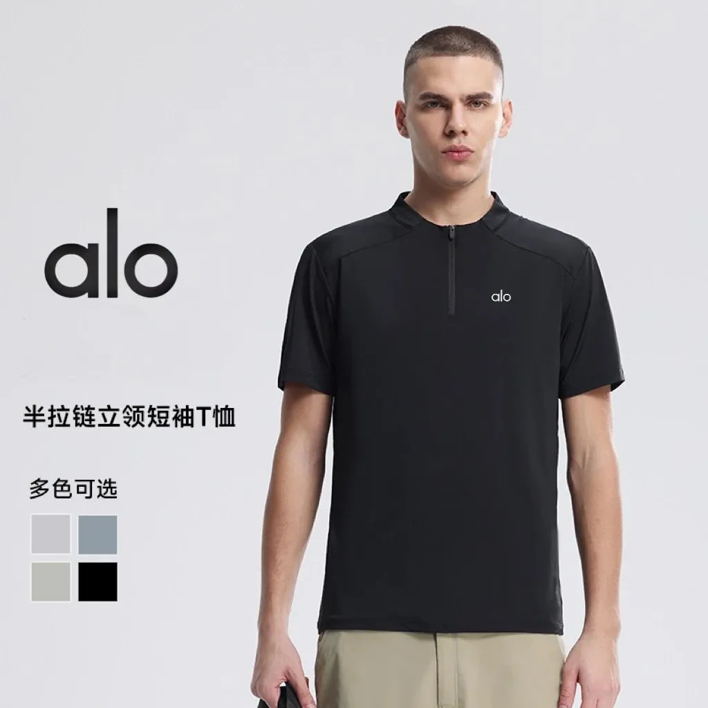alo Half-Zip Stand Collar Short Sleeve T-Shirt [4 styles]
