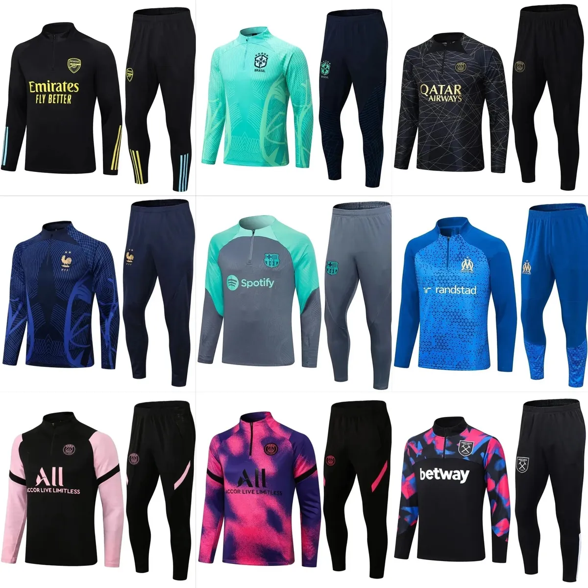 Arsenal Brasil PSG France Barcelona Marseille Paris Saint-Germain West Ham United Training Jersey/Pants [40 styles]