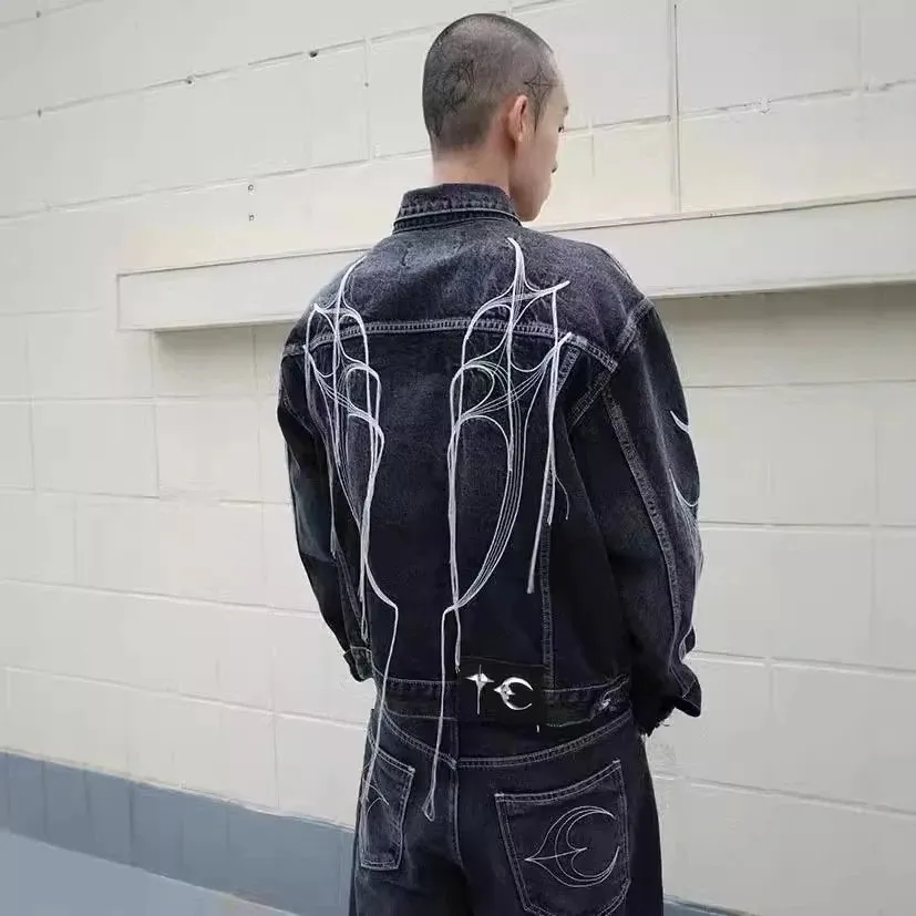 Custom Denim Jacket with Abstract Wing Embroidery [2 styles]
