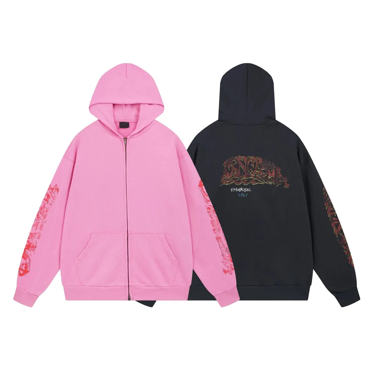 Unknown Brand Graffiti Print Zip-Up Hoodie [1 style]