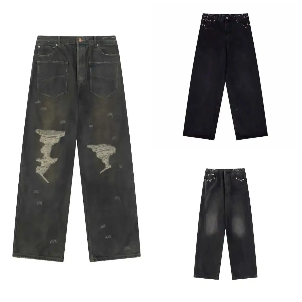 Distressed Wide-Leg Denim Jeans [3 styles]