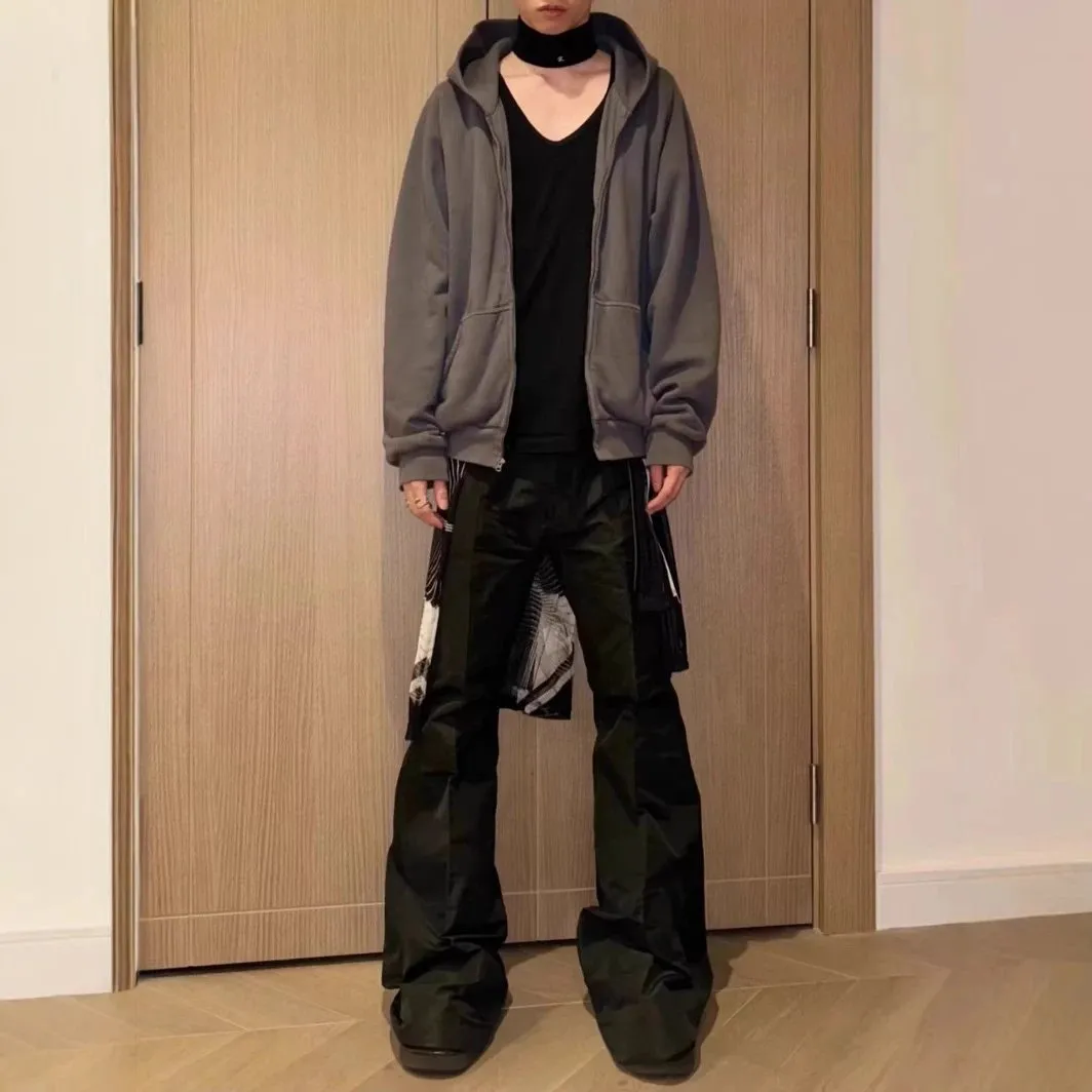 Grey Hoodie with Black V-Neck Top and Cargo Pants [1 style]