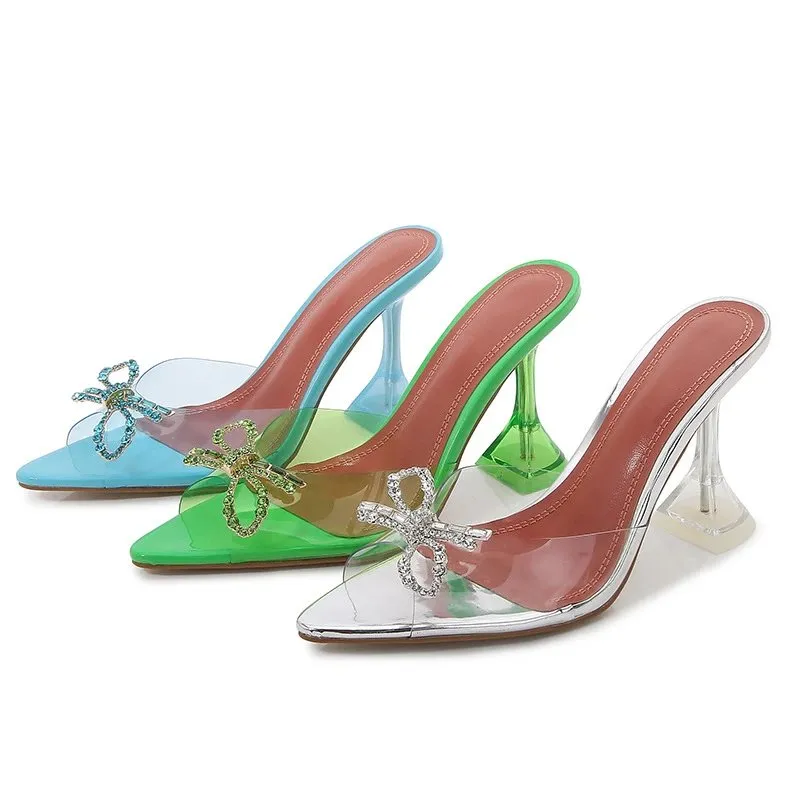 Crystal Bow Heeled Mules [3 styles]