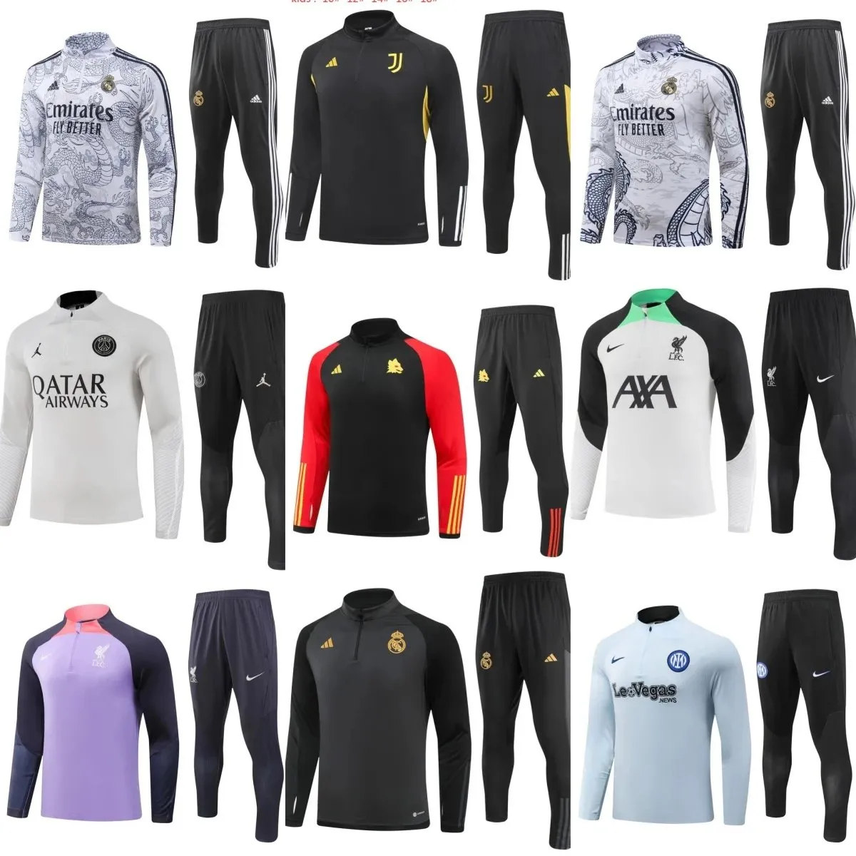 Real Madrid, Juventus, PSG, Liverpool, Inter Milan Training Jersey & Pants [4 styles]