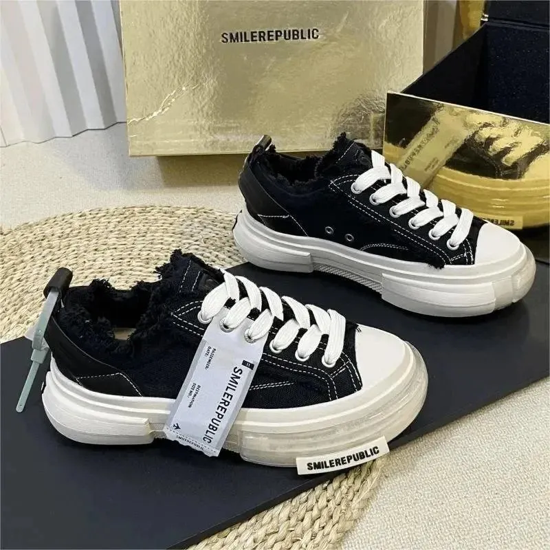SMILEREPUBLIC Distressed Canvas Sneakers [6 styles]
